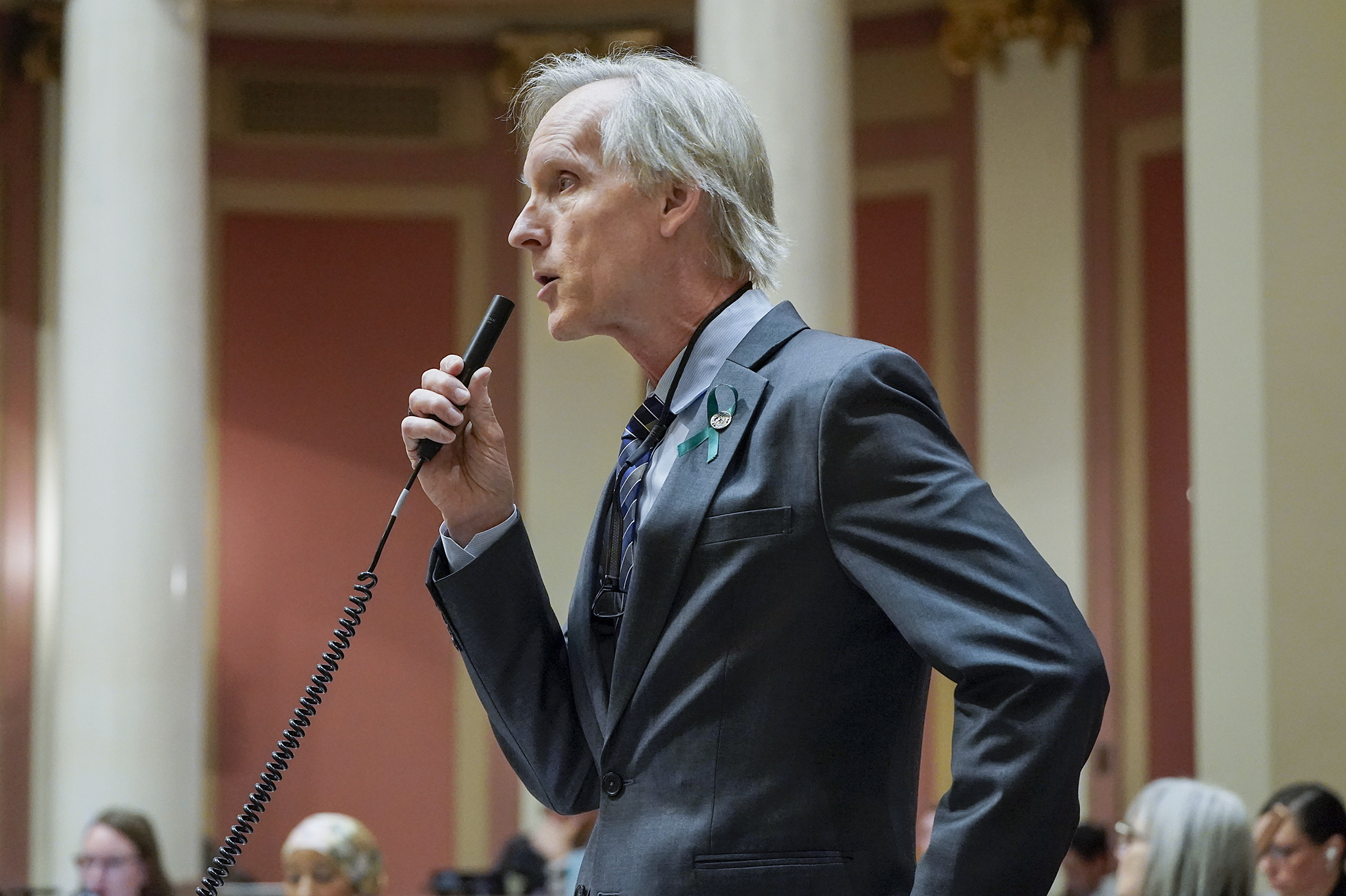 Rep. Robert Bierman introduces the health and human services finance and policy bill on the House Floor Thursday. (Photo by Michele Jokinen)